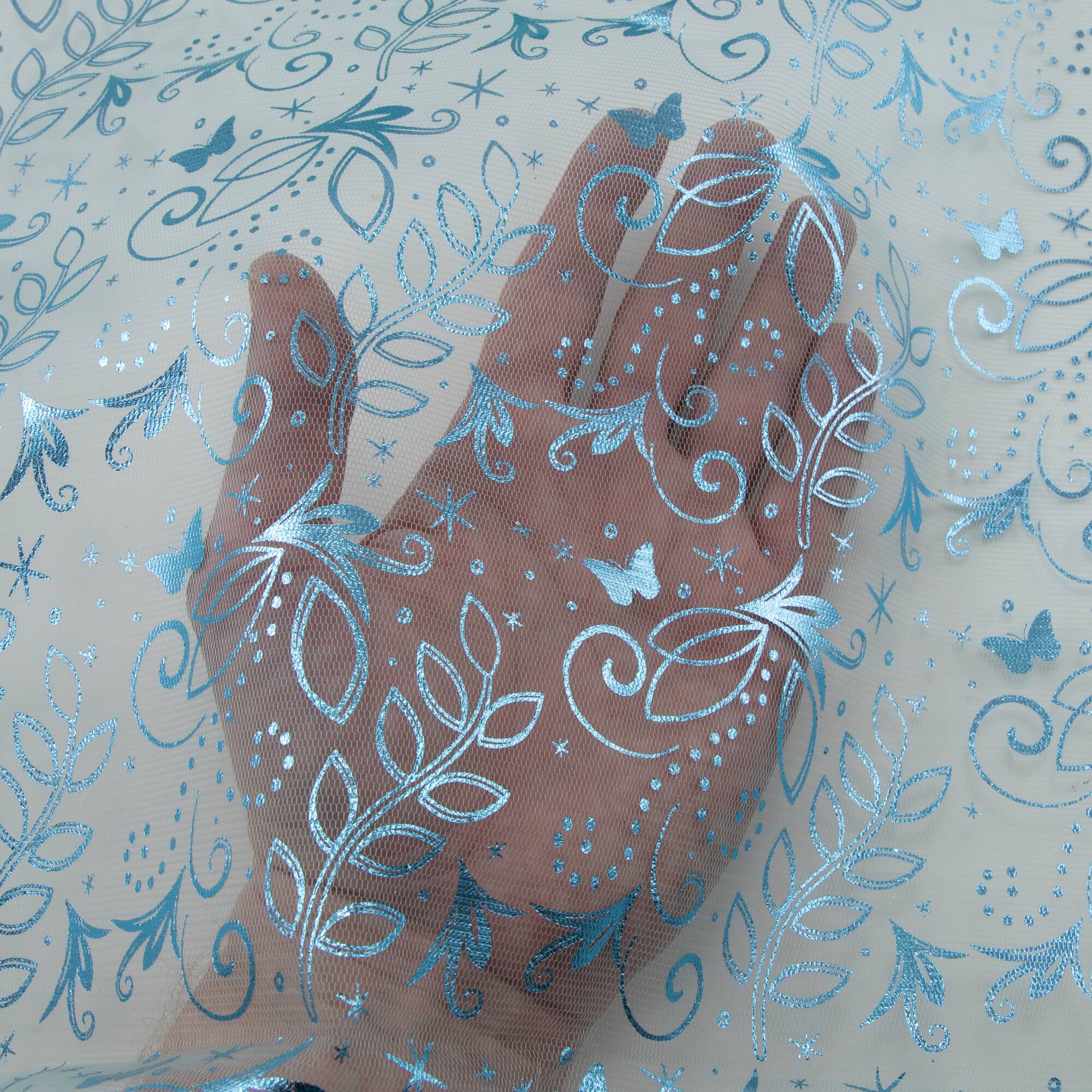 Wyla Light Blue Butterfly Mesh Polyester Fabric